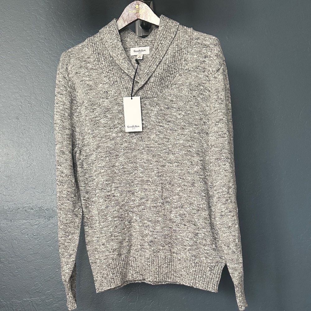 Goodfellow & Co V-Neck shawl collar cotton Sweater in Heather Gray